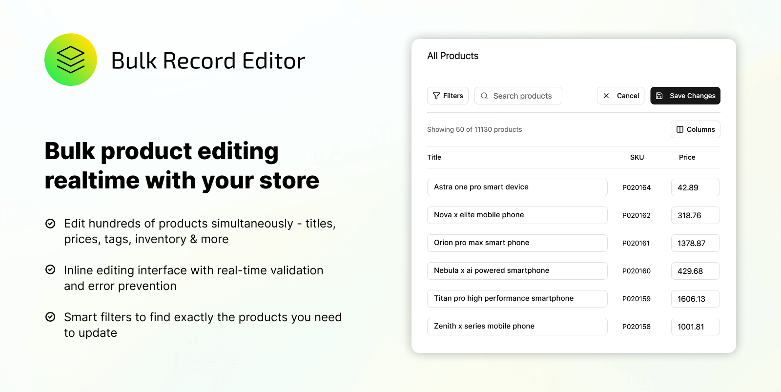 Shopify Bulk Editor preview screenshot